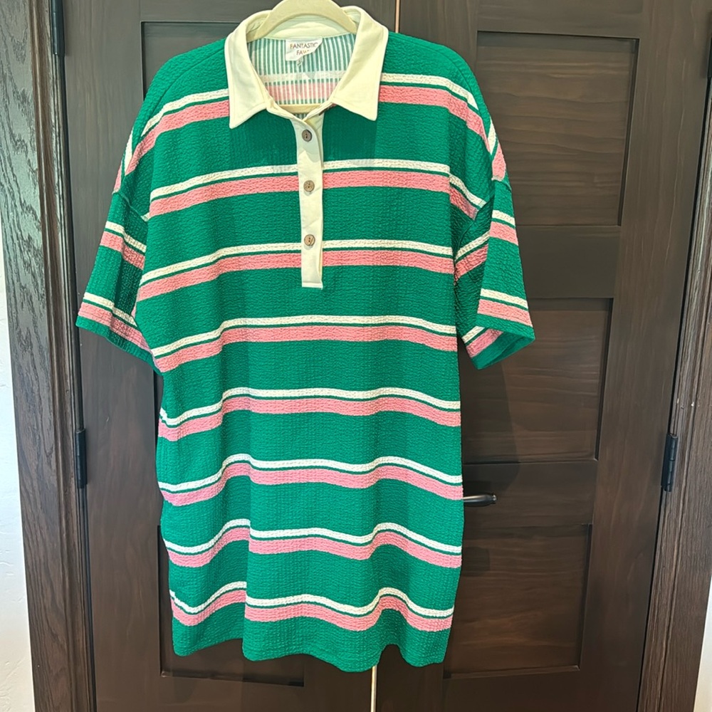 Fantastic Fawn Green and Pink Striped Dress